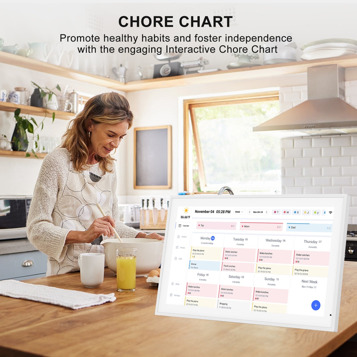 Digital Calendar: 21.5 Inch Smart Electronic Calendar Planner & Chore Chart, IPS FHD 1920x1080 Wall Touch Screen Display for Family Schedules, Desk Stand Included