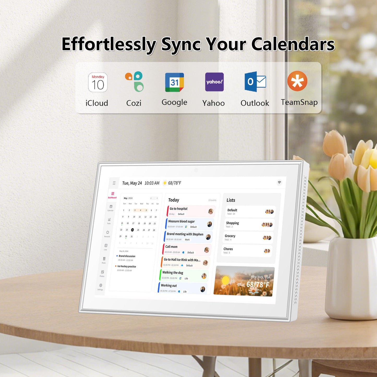 10.1 Inch Smart Digital Calendar Planner & Chore Chart, IPS HD Touchscreen Interactive Display for Family Schedules, Desk Stand Included - Share Photos/Videos