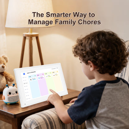 10.1 Inch Smart Digital Calendar Planner & Chore Chart, IPS HD Touchscreen Interactive Display for Family Schedules, Desk Stand Included - Share Photos/Videos