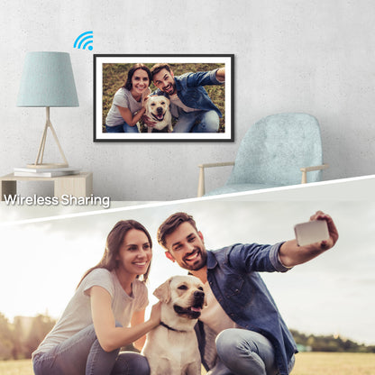 15.6 Inch WiFi Digital Picture Frame with 1920x1080 FHD IPS Touch Screen, Send Photo or Videos via App or Email, 32GB Storage, Support USB Drive/SD Card Extend Storage, Auto-Rotate, Wall Mountable