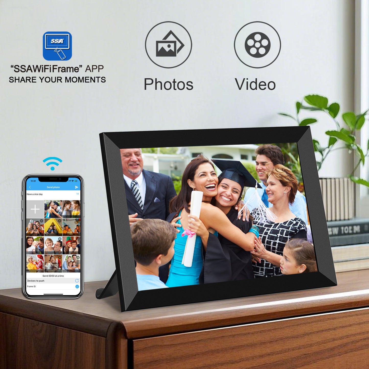 SSAWiFiFRAME Digital Photo Frame 10.1 inch WiFi Digital Picture Frame IPS Touch Screen 32GB Storage