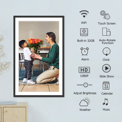 15.6 Inch WiFi Digital Picture Frame with 1920x1080 FHD IPS Touch Screen, Send Photo or Videos via App or Email, 32GB Storage, Support USB Drive/SD Card Extend Storage, Auto-Rotate, Wall Mountable