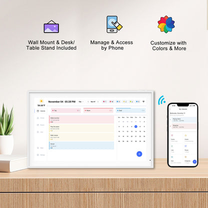 Digital Calendar: 21.5 Inch Smart Electronic Calendar Planner & Chore Chart, IPS FHD 1920x1080 Wall Touch Screen Display for Family Schedules, Desk Stand Included