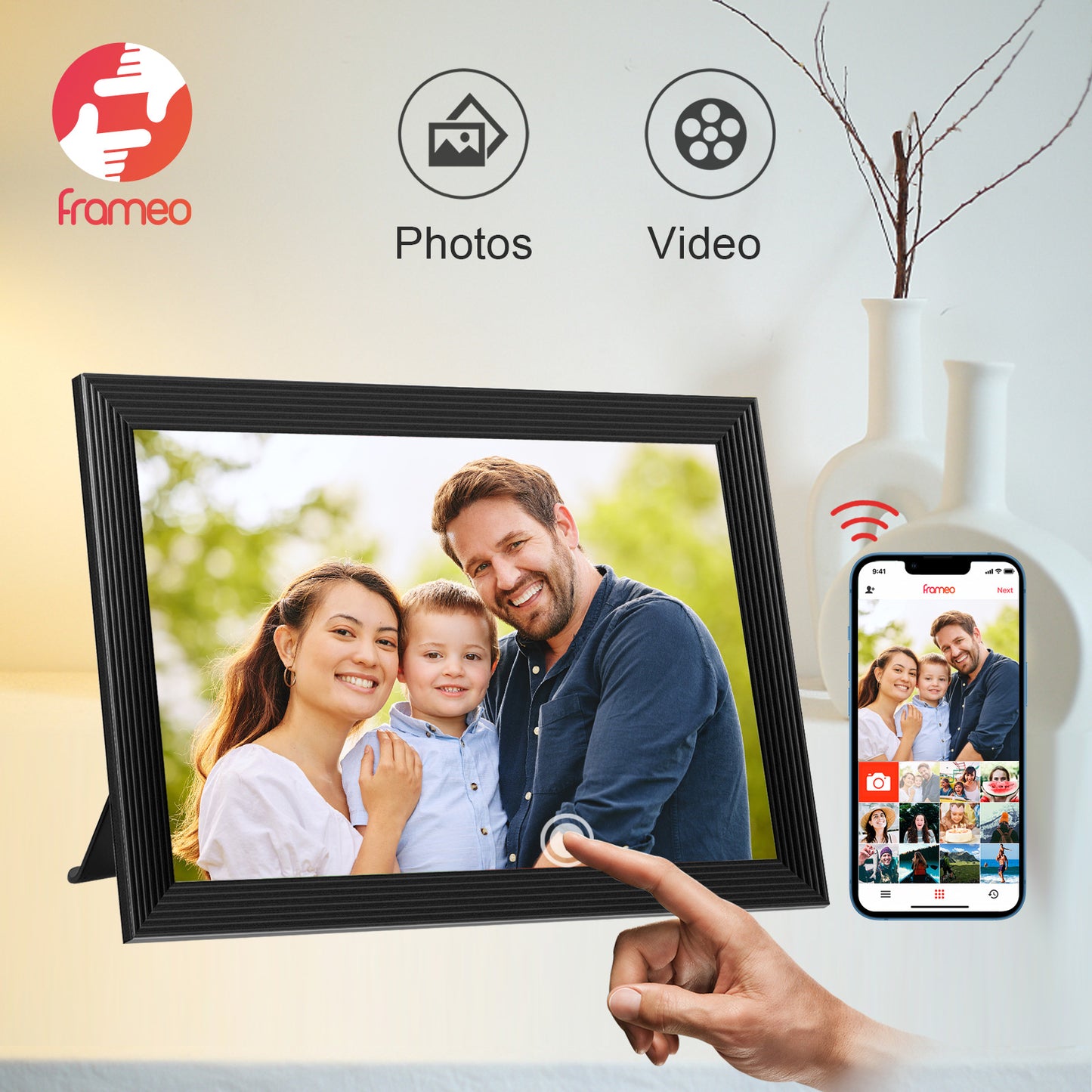 FRAMEO 10.1 Inch Smart WiFi Digital Photo Frame 1280x800 IPS LCD Touch Screen, Auto-Rotate Portrait and Landscape, Built in 32GB Memory, Share Moments Instantly via Frameo App from Anywhere