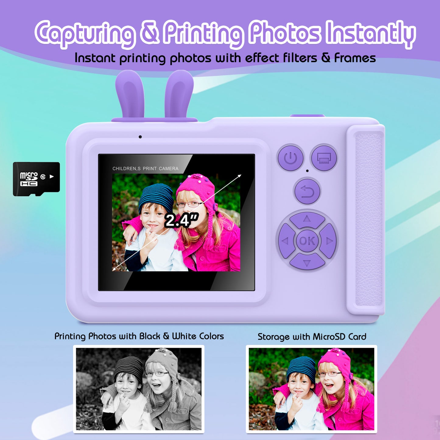 Kids Instant Print Camera,1080P Videos Digital Camera for Kids, Toddler Camera for Christmas Birthday Toy Gifts for Girls/Boys Age 3-12, Portable Kids Camera for 3 4 5 6 7 8 9 10 with SD Card