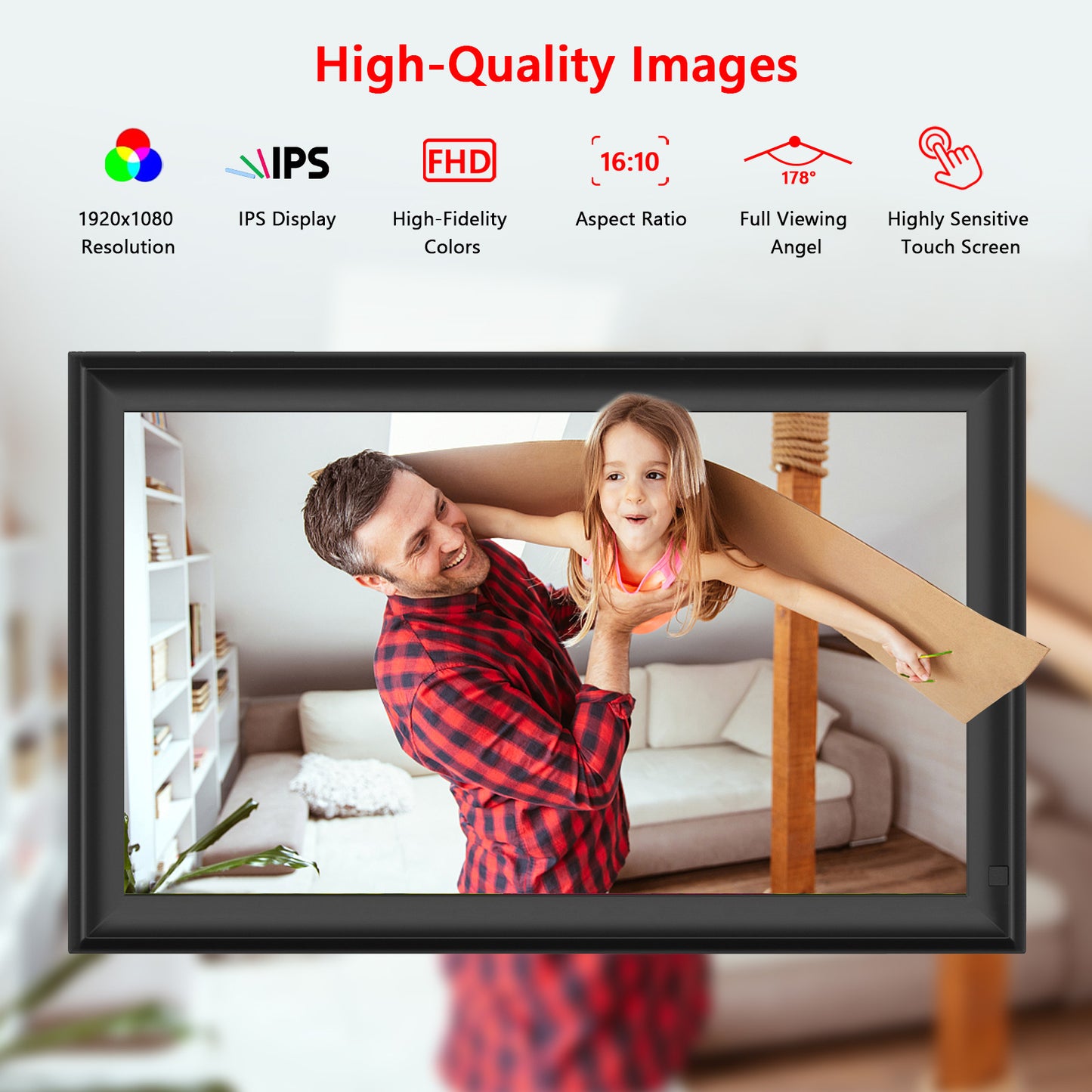 Frameo 15.6 Inch WiFi Digital Picture Frame - HD IPS Touch Screen, 32GB Memory, Auto-Rotate, Wall Mount, Smart Cloud Photo/Video Sharing via Frameo App, Living Room Decor Gift for Mother's Day