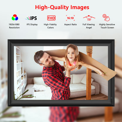 Frameo 15.6 Inch WiFi Digital Picture Frame - HD IPS Touch Screen, 32GB Memory, Auto-Rotate, Wall Mount, Smart Cloud Photo/Video Sharing via Frameo App, Living Room Decor Gift for Mother's Day
