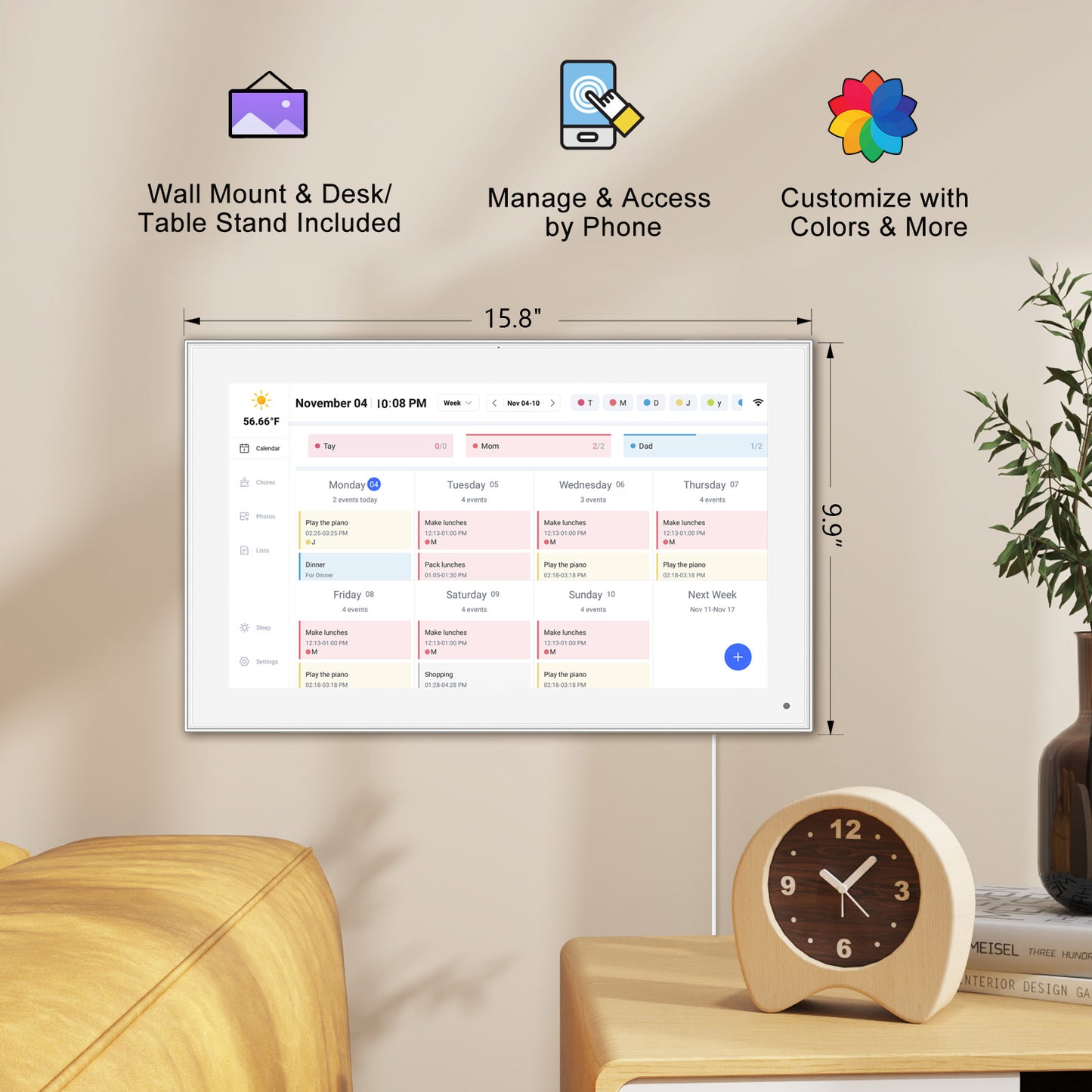 15.6 Inch Digital Calendar Wall Touch Screen Syncs All Calendar Apps To Do List Notepad Family Calendar Electronic Wall Calendar Chore Chart for Kids Adults Meal Planner Smart Calendar