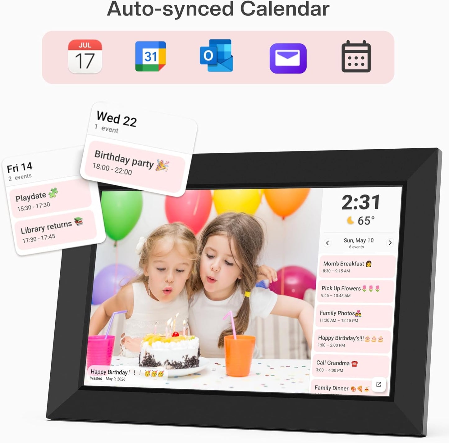 Frameo 10.1 Inch WiFi Digital Picture Frame - Smart Cloud Electronic Photo Frame with HD IPS Touch Screen, 32GB Memory, Auto-Rotate, Wall Mount, Wall Decor, Slideshow, Phone Photo/Video Sharing - Mom Gift