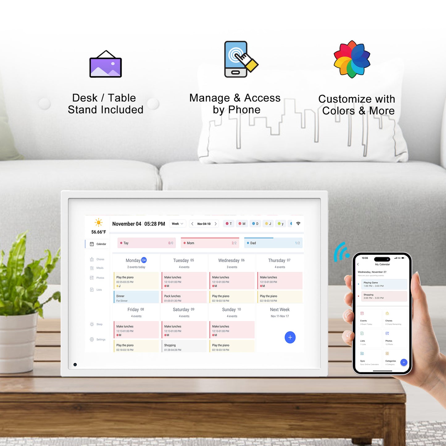 10.1" Digital Calendar, Meal Planner, Duty Chart, to Do List,HD Smart Touch Screen Home Interactive Smart Electron Calender - Built-in Digital Photo Frame Function (white, 10.1)