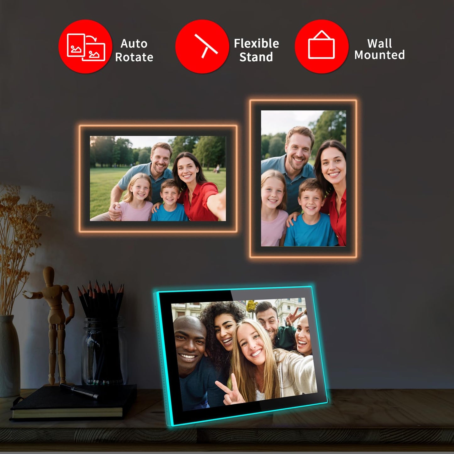 Frameo 10.1 Inch Neon-Light Digital Photo Frame, IPS Display | AI Color-Changing LED Strip Digital Photo Frame | Quick Share Photos/Videos, Easy Setup in Frameo App | Best Digital Frame for Gifting
