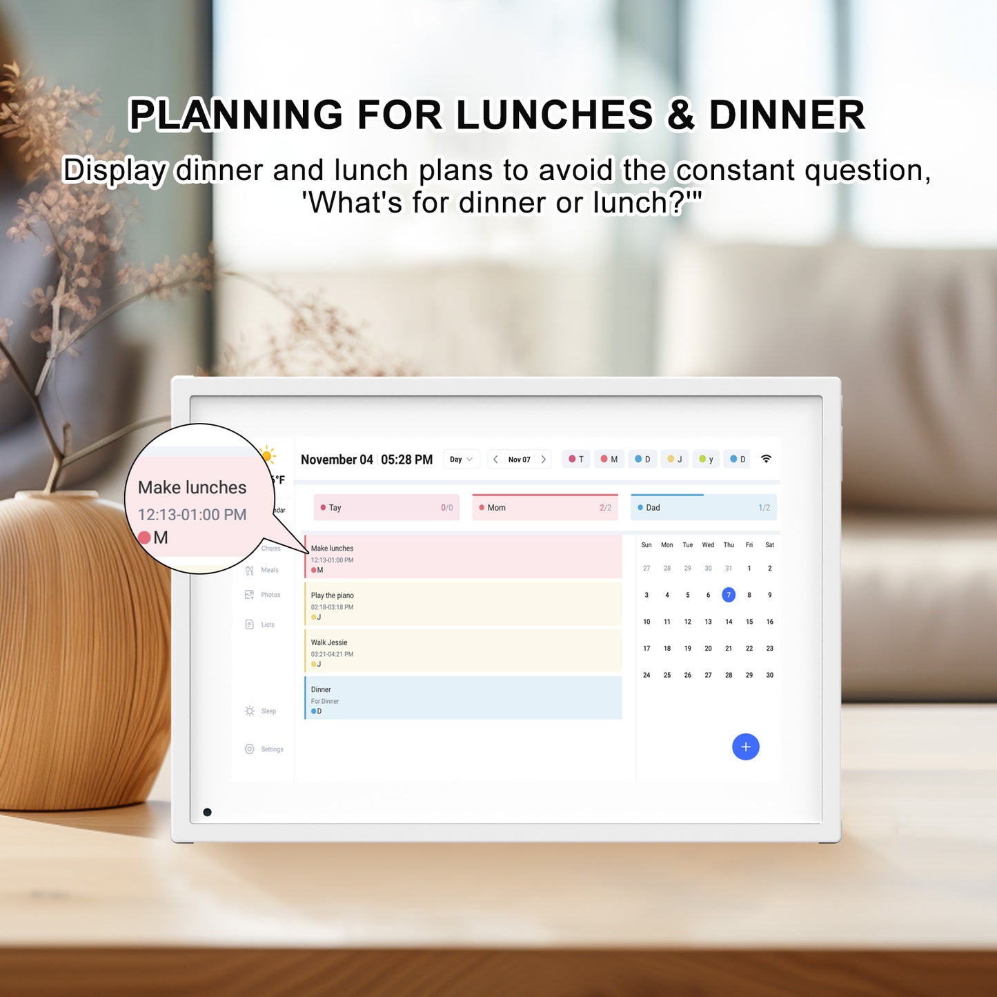 10.1" Digital Calendar, Meal Planner, Duty Chart, to Do List,HD Smart Touch Screen Home Interactive Smart Electron Calender - Built-in Digital Photo Frame Function (white, 10.1)