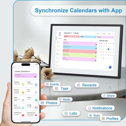 10.1 Inch Digital Calendar+Digital Picture Frame, 2026-2027 Desk Calendar Smart WiFi Planner&Chore Chart, IPS HD Interactive Touchscreen Display For Family Schedules