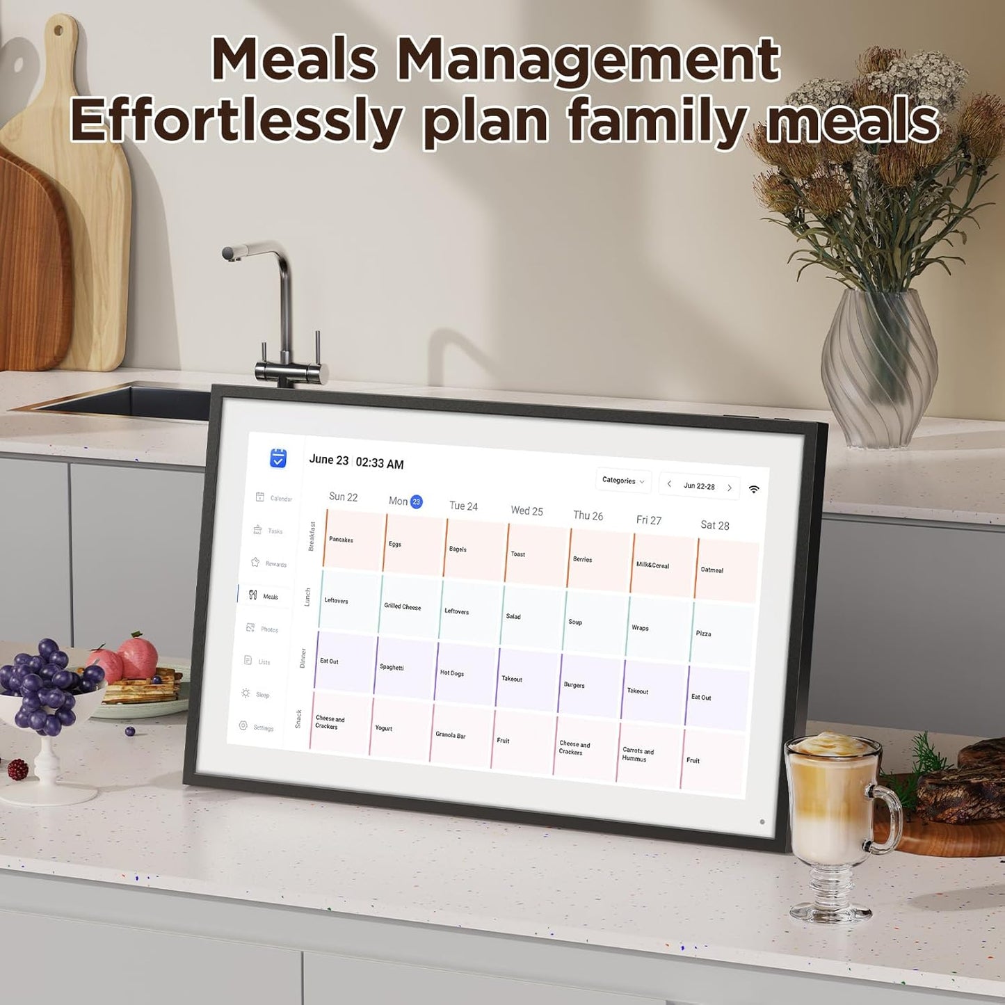 10.1 Inch Smart Digital Calendar – HD Touchscreen Family Planner & Calendar with Chore Chart & Meal Planner (Black White)