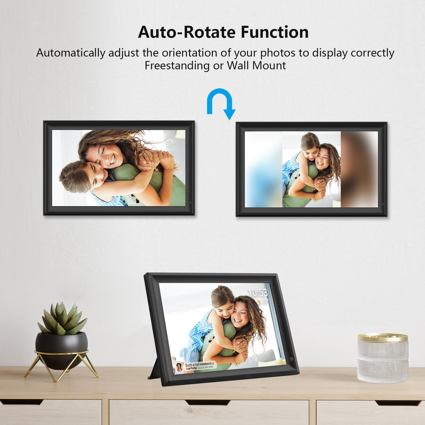 FRAMEO 15.6 Inch Large WiFi Digital Photo Frame with Touch Screen, 1920x1080 FHD, Built-in 32GB Storage, Motion Sensor, Wall Mountable, Auto-Rotate, Easy to Share Photos or Videos via Frameo (Black)