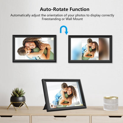 FRAMEO 15.6 Inch Large WiFi Digital Photo Frame with Touch Screen, 1920x1080 FHD, Built-in 32GB Storage, Motion Sensor, Wall Mountable, Auto-Rotate, Easy to Share Photos or Videos via Frameo (Black)