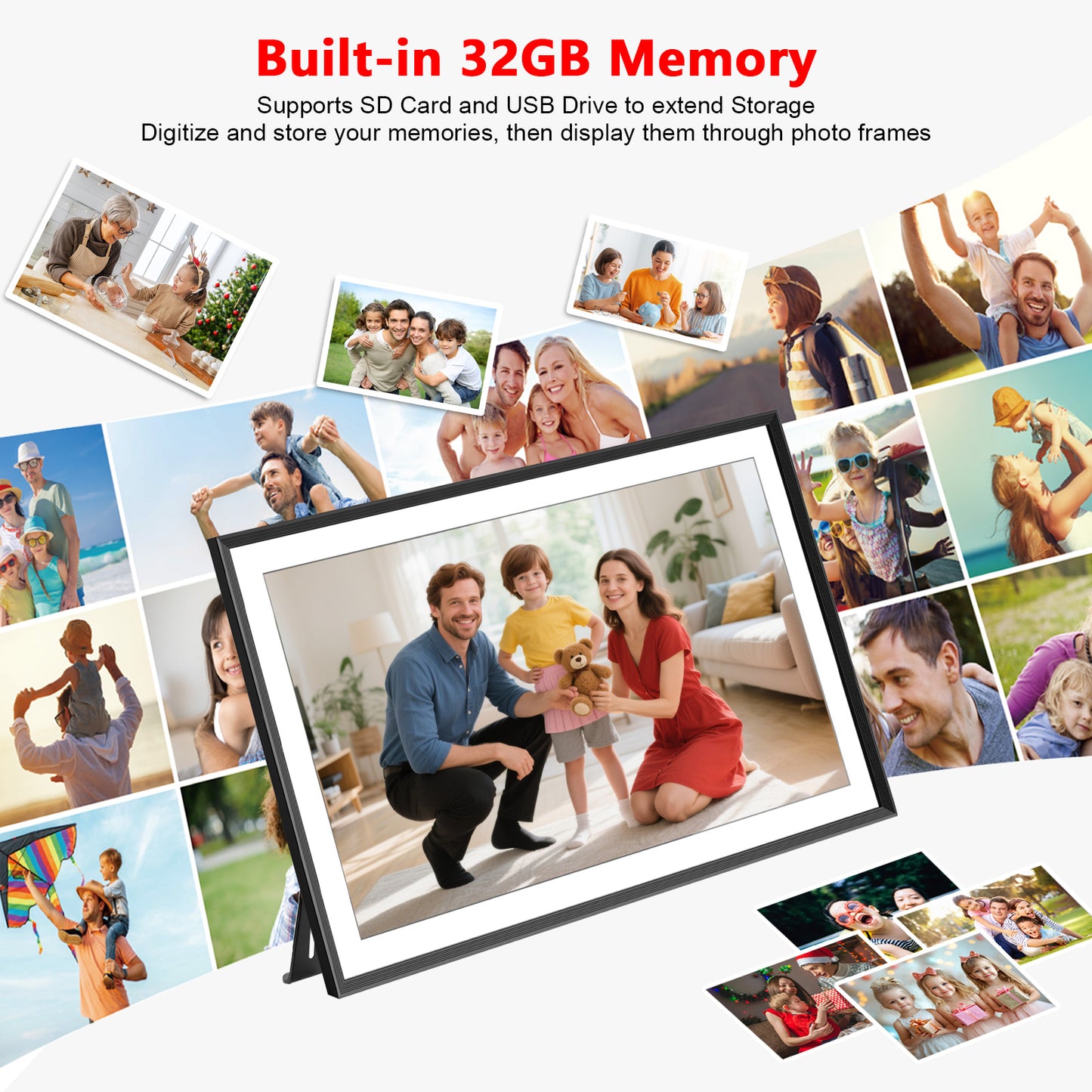 Frameo 15.6 Inch WiFi Digital Picture Frame, 1920x1080 HD IPS Touchscreen Digital Photo Frame Electronic, 32GB Storage, SD Card/USB Drive Auto-Rotate Wall Mountable, Share Photos/Videos via Frameo App