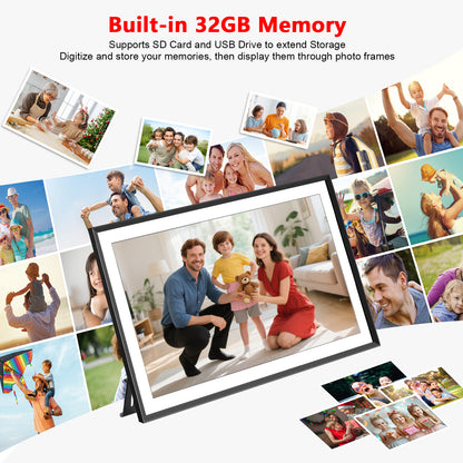 Frameo 15.6 Inch WiFi Digital Picture Frame, 1920x1080 HD IPS Touchscreen Digital Photo Frame Electronic, 32GB Storage, SD Card/USB Drive Auto-Rotate Wall Mountable, Share Photos/Videos via Frameo App