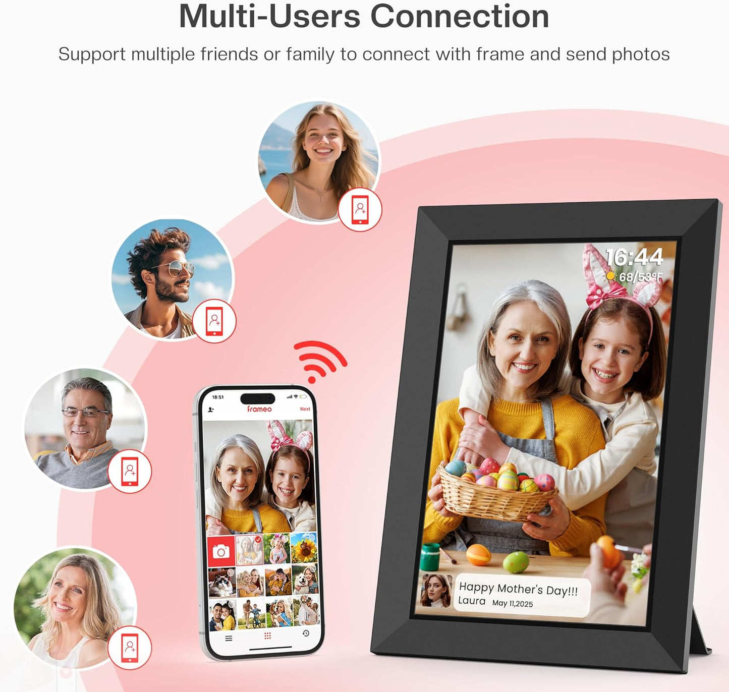Frameo 10.1 Inch WiFi Digital Picture Frame - Smart Cloud Electronic Photo Frame with HD IPS Touch Screen, 32GB Memory, Auto-Rotate, Wall Mount, Wall Decor, Slideshow, Phone Photo/Video Sharing - Mom Gift