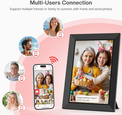Frameo 10.1 Inch WiFi Digital Picture Frame - Smart Cloud Electronic Photo Frame with HD IPS Touch Screen, 32GB Memory, Auto-Rotate, Wall Mount, Wall Decor, Slideshow, Phone Photo/Video Sharing - Mom Gift