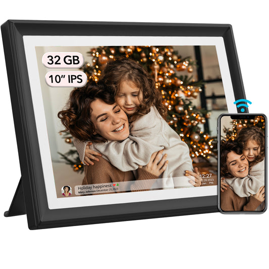 32GB 10.1 Inch WiFi Digital Picture Frame with 1280 * 800 HD IPS Touch Screen, Send Photo or Videos via App or Email,Support USB Drive/SD Card Extend Storage,Auto-Rotate,Wall Mountable