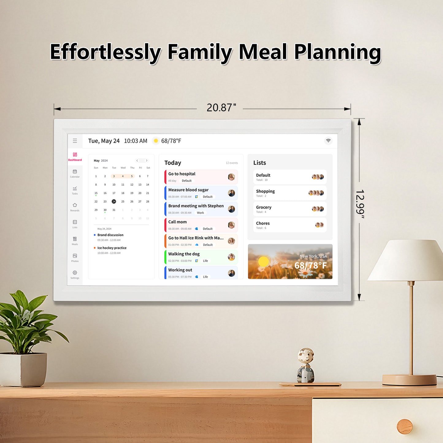 Digital Calendar: 21.5 Inch Smart Electronic Calendar Planner & Chore Chart, IPS FHD 1920x1080 Wall Touch Screen Display for Family Schedules, Desk Stand Included