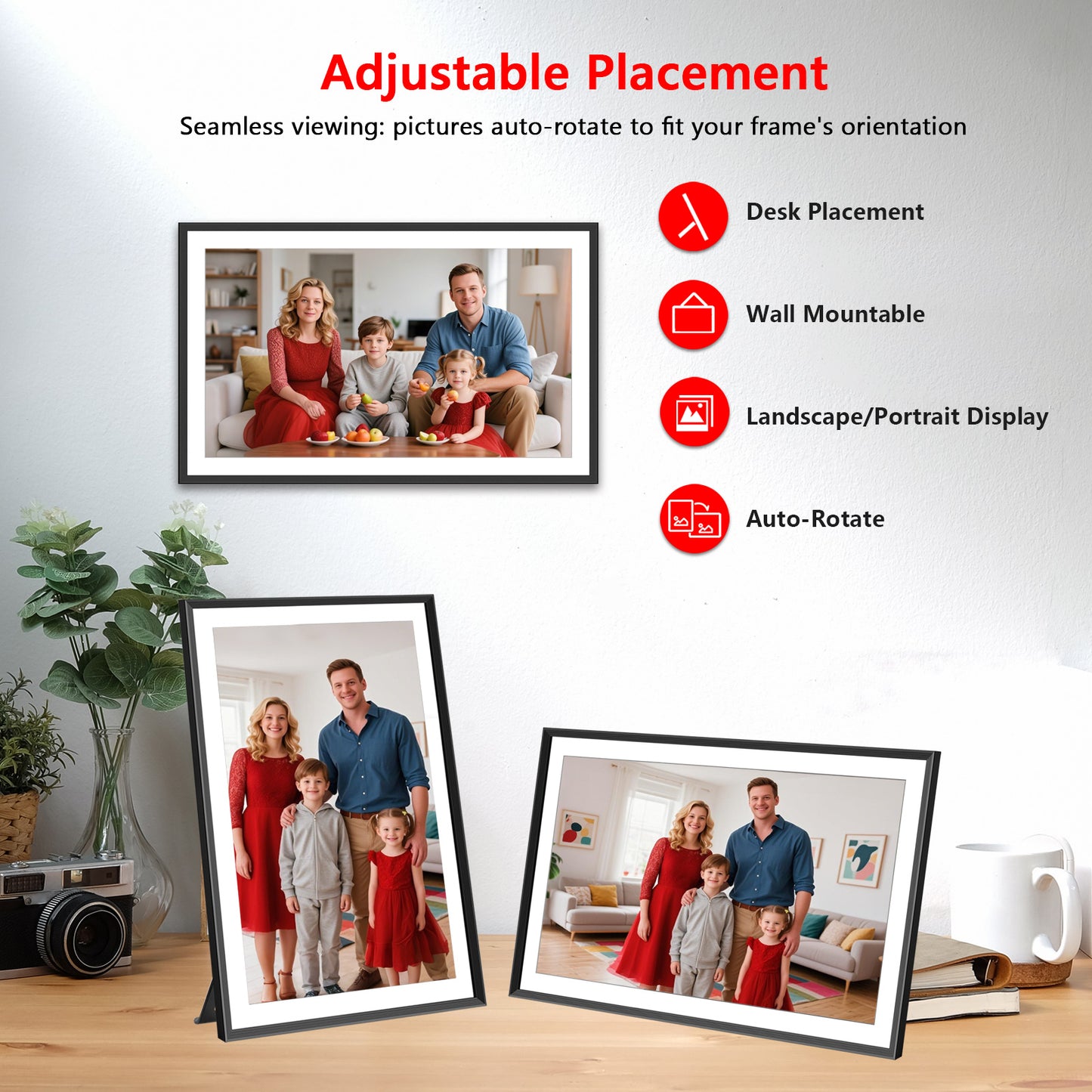 Frameo 15.6 Inch WiFi Digital Picture Frame, 1920x1080 HD IPS Touchscreen Digital Photo Frame Electronic, 32GB Storage, SD Card/USB Drive Auto-Rotate Wall Mountable, Share Photos/Videos via Frameo App