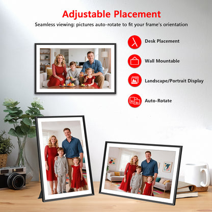 Frameo 15.6 Inch WiFi Digital Picture Frame, 1920x1080 HD IPS Touchscreen Digital Photo Frame Electronic, 32GB Storage, SD Card/USB Drive Auto-Rotate Wall Mountable, Share Photos/Videos via Frameo App