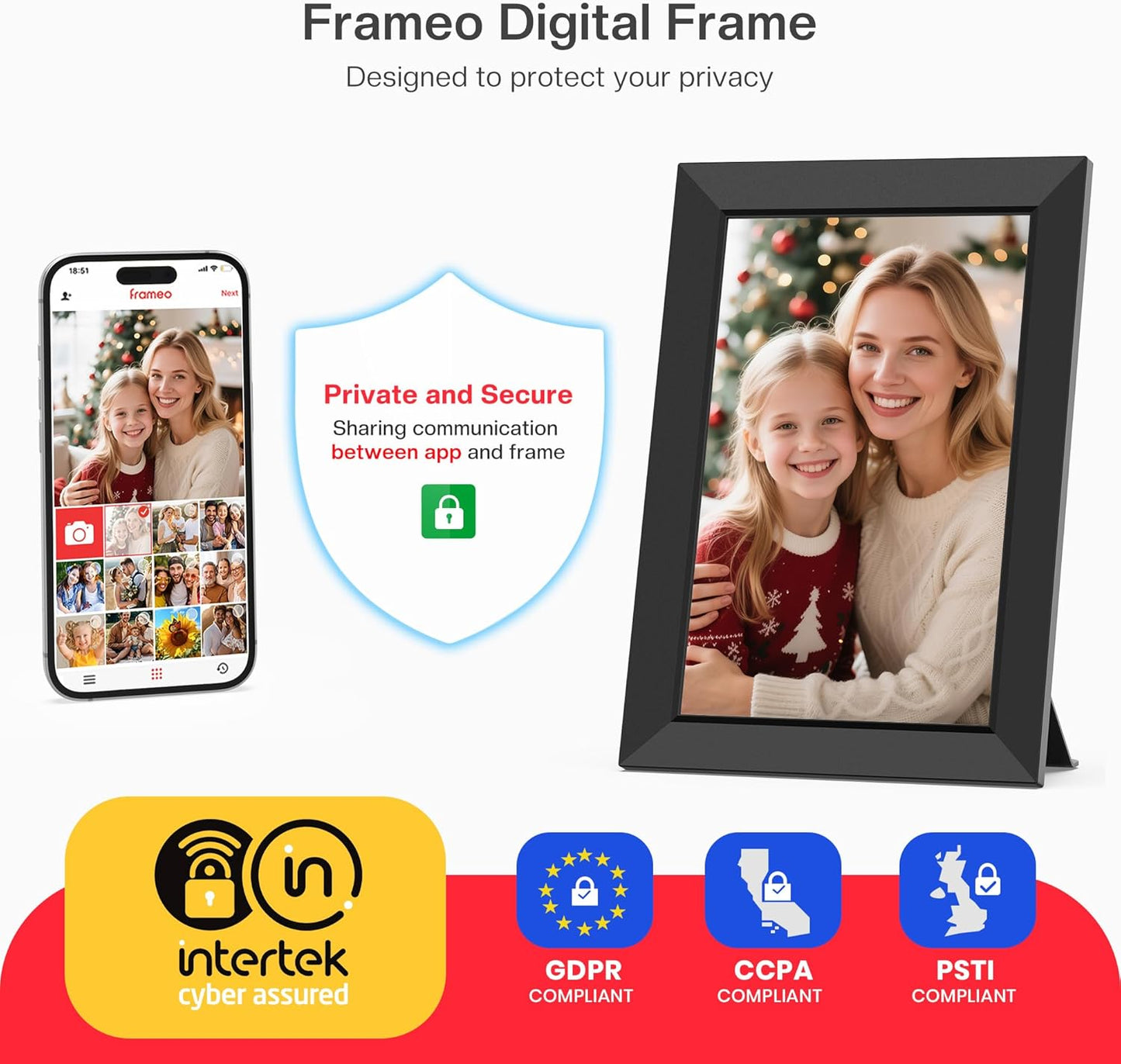 Frameo 10.1 Inch WiFi Digital Picture Frame - Smart Cloud Electronic Photo Frame with HD IPS Touch Screen, 32GB Memory, Auto-Rotate, Wall Mount, Wall Decor, Slideshow, Phone Photo/Video Sharing - Mom Gift