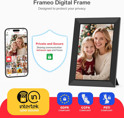 Frameo 10.1 Inch WiFi Digital Picture Frame - Smart Cloud Electronic Photo Frame with HD IPS Touch Screen, 32GB Memory, Auto-Rotate, Wall Mount, Wall Decor, Slideshow, Phone Photo/Video Sharing - Mom Gift