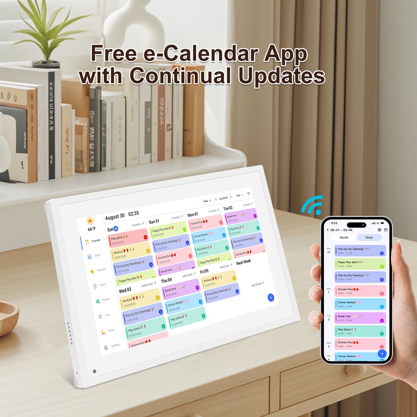10.1 Inch Smart Digital Calendar Planner & Chore Chart, IPS HD Touchscreen Interactive Display for Family Schedules, Desk Stand Included - Share Photos/Videos