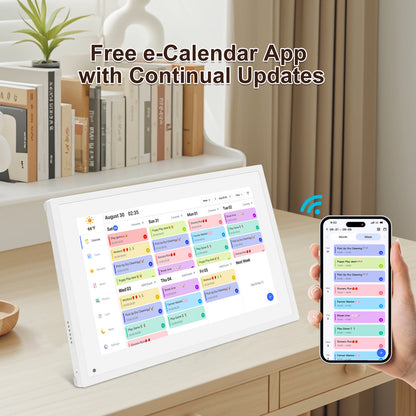 10.1 Inch Smart Digital Calendar Planner & Chore Chart, IPS HD Touchscreen Interactive Display for Family Schedules, Desk Stand Included - Share Photos/Videos