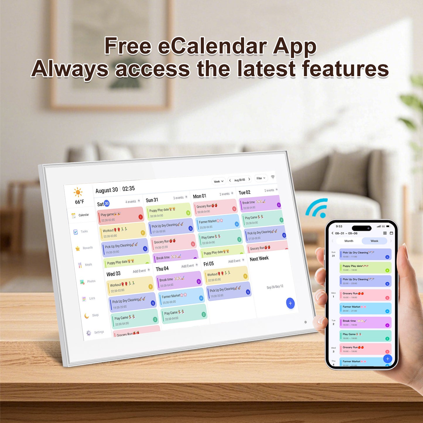 15.6 Inch Digital Calendar, Smart Digital Calendar Planner & Chore Chart, IPS FHD 1920x1080 Touchscreen Display for Family Schedules, Desk Stand Included, Digital Picture Frame to Share Photos&Videos