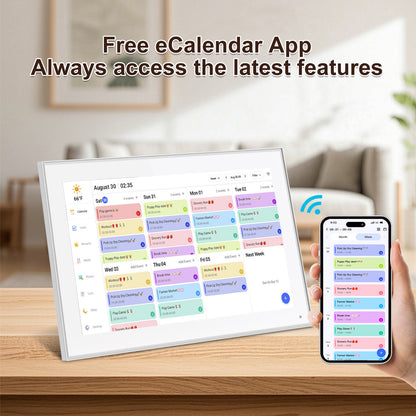15.6 Inch Digital Calendar, Smart Digital Calendar Planner & Chore Chart, IPS FHD 1920x1080 Touchscreen Display for Family Schedules, Desk Stand Included, Digital Picture Frame to Share Photos&Videos