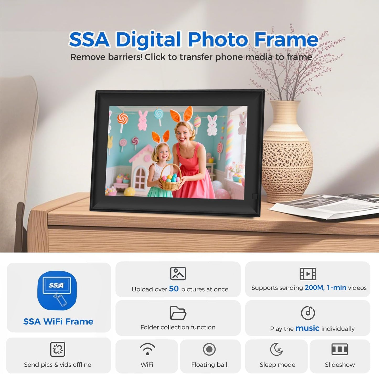 SSAWIFIFRAME 10.1 inch 32GB WiFi Digital Picture Frame with IPS Touch Screen
