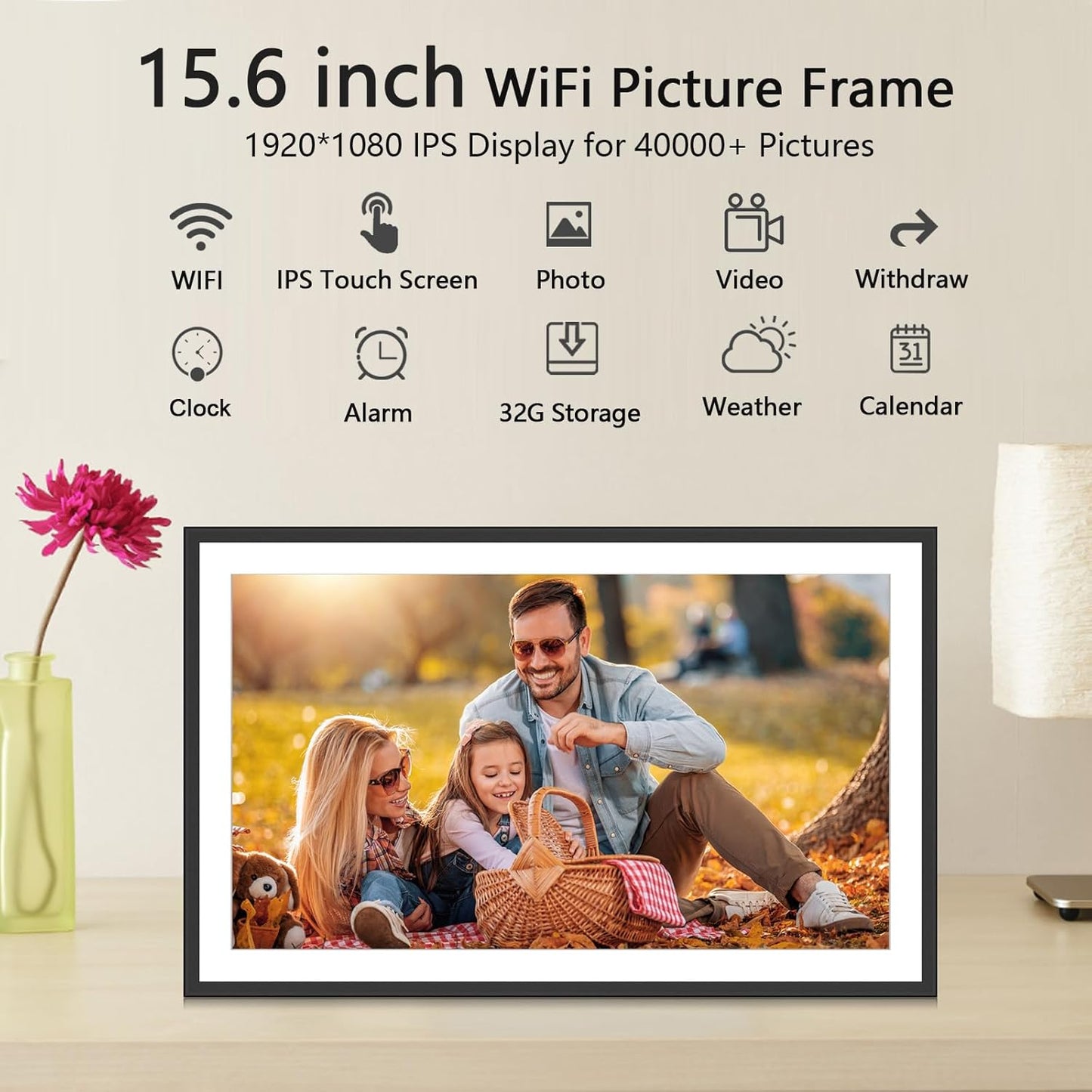 SSAWIFIFRAME 15.6 inch Large Digital Picture Frame 32GB WiFi Digital Photo Frame