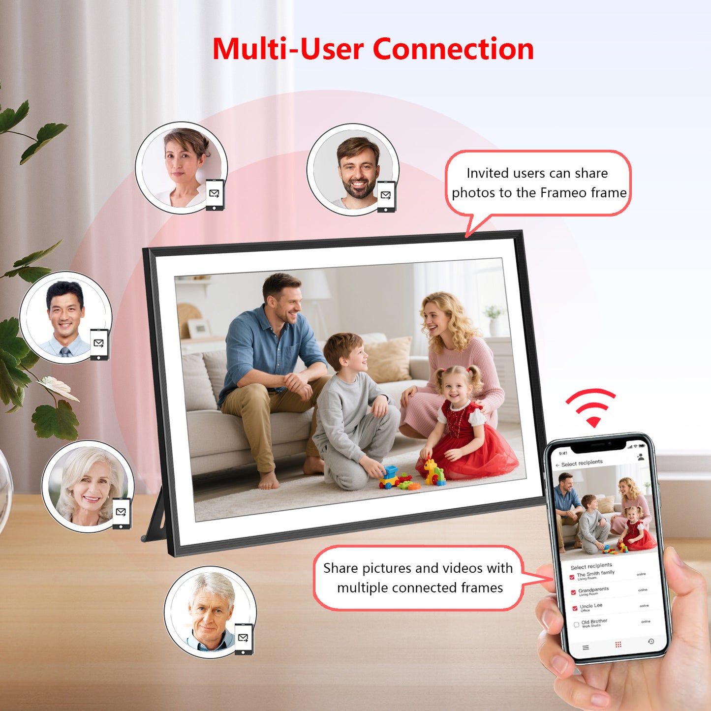 Frameo 15.6 Inch WiFi Digital Picture Frame, 1920x1080 HD IPS Touchscreen Digital Photo Frame Electronic, 32GB Storage, SD Card/USB Drive Auto-Rotate Wall Mountable, Share Photos/Videos via Frameo App