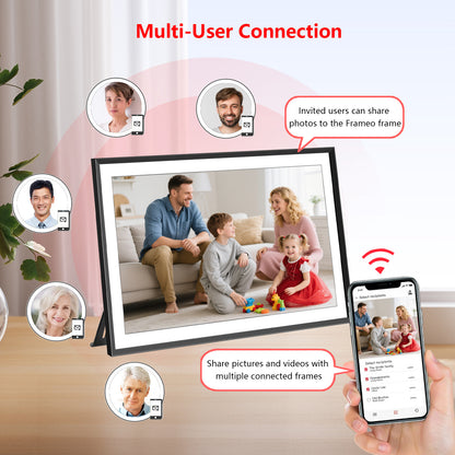 Frameo 15.6 Inch WiFi Digital Picture Frame, 1920x1080 HD IPS Touchscreen Digital Photo Frame Electronic, 32GB Storage, SD Card/USB Drive Auto-Rotate Wall Mountable, Share Photos/Videos via Frameo App