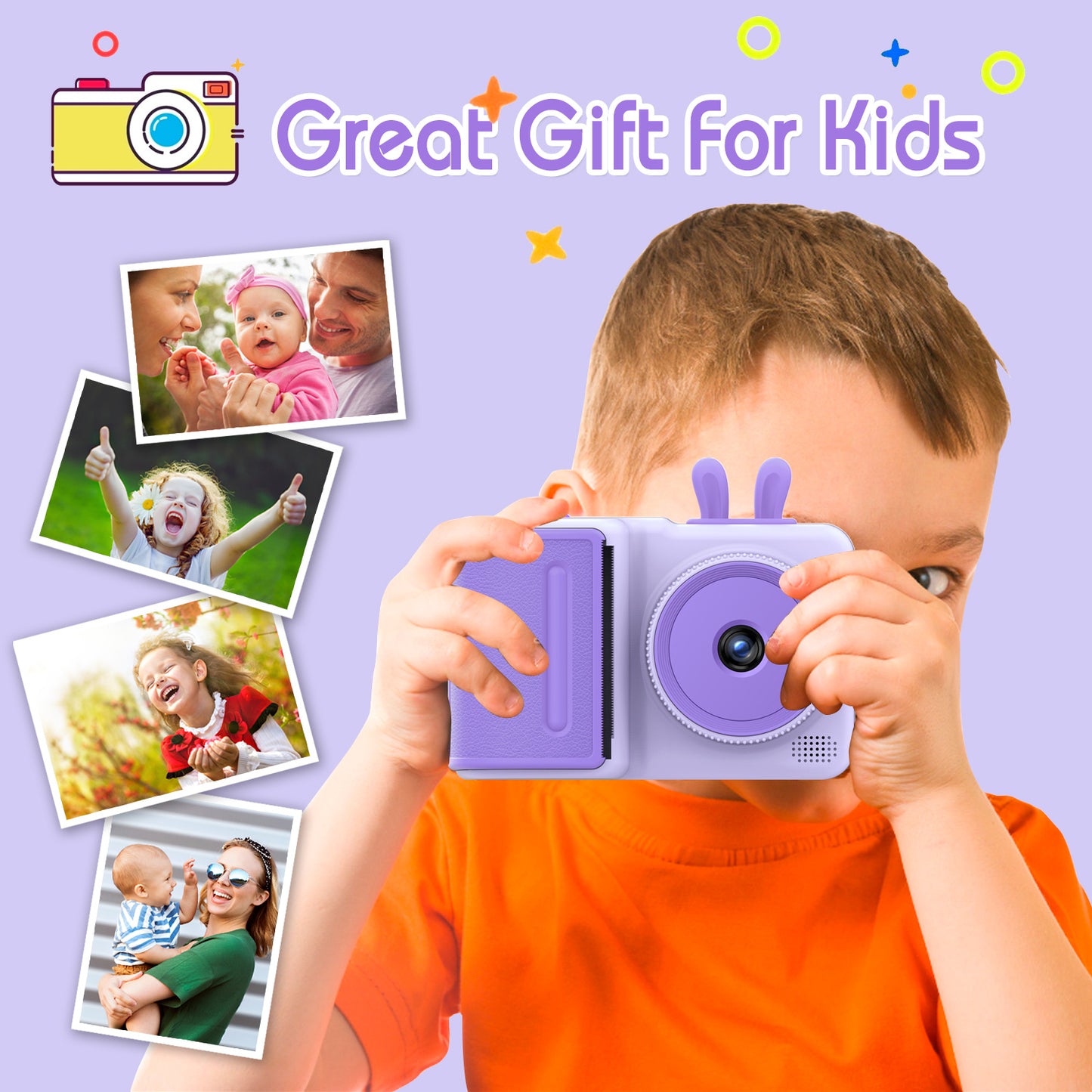 Kids Instant Print Camera,1080P Videos Digital Camera for Kids, Toddler Camera for Christmas Birthday Toy Gifts for Girls/Boys Age 3-12, Portable Kids Camera for 3 4 5 6 7 8 9 10 with SD Card