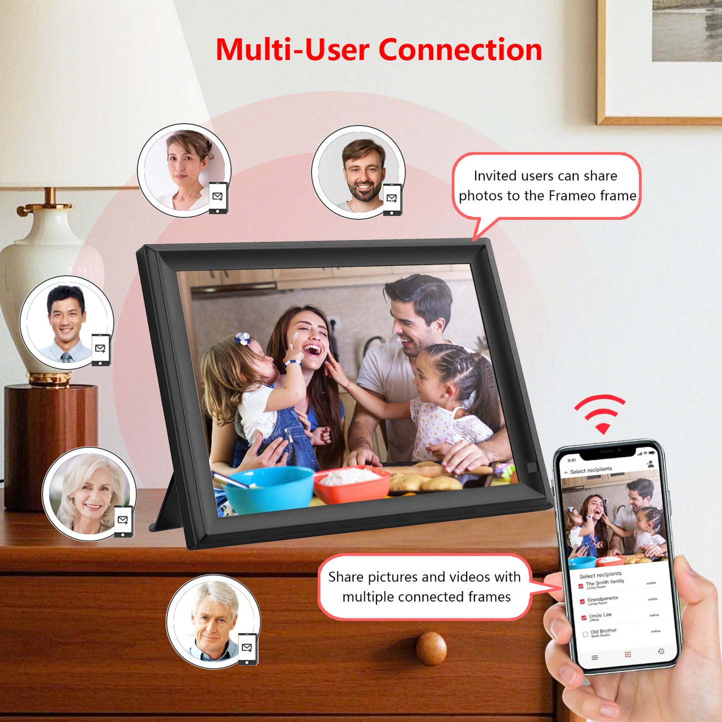 15.6" Frameo Digital Picture Frame WiFi, 1920x1080 IPS FHD Touch Screen Large Electronic Photo Frames, Send Photos from Your Phone from Anywhere, Best Gifts for Parents and Grandparents