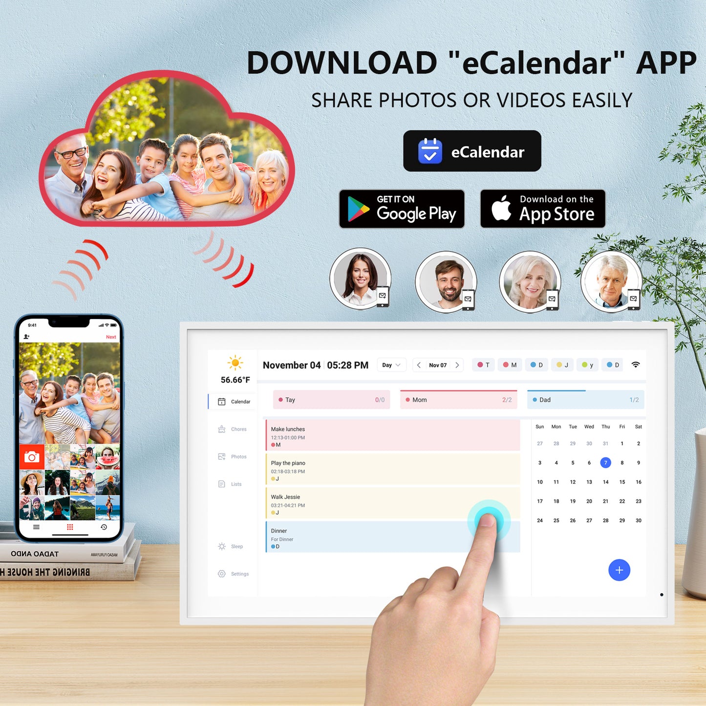 Digital Calendar: 21.5 Inch Smart Electronic Calendar Planner & Chore Chart, IPS FHD 1920x1080 Wall Touch Screen Display for Family Schedules, Desk Stand Included