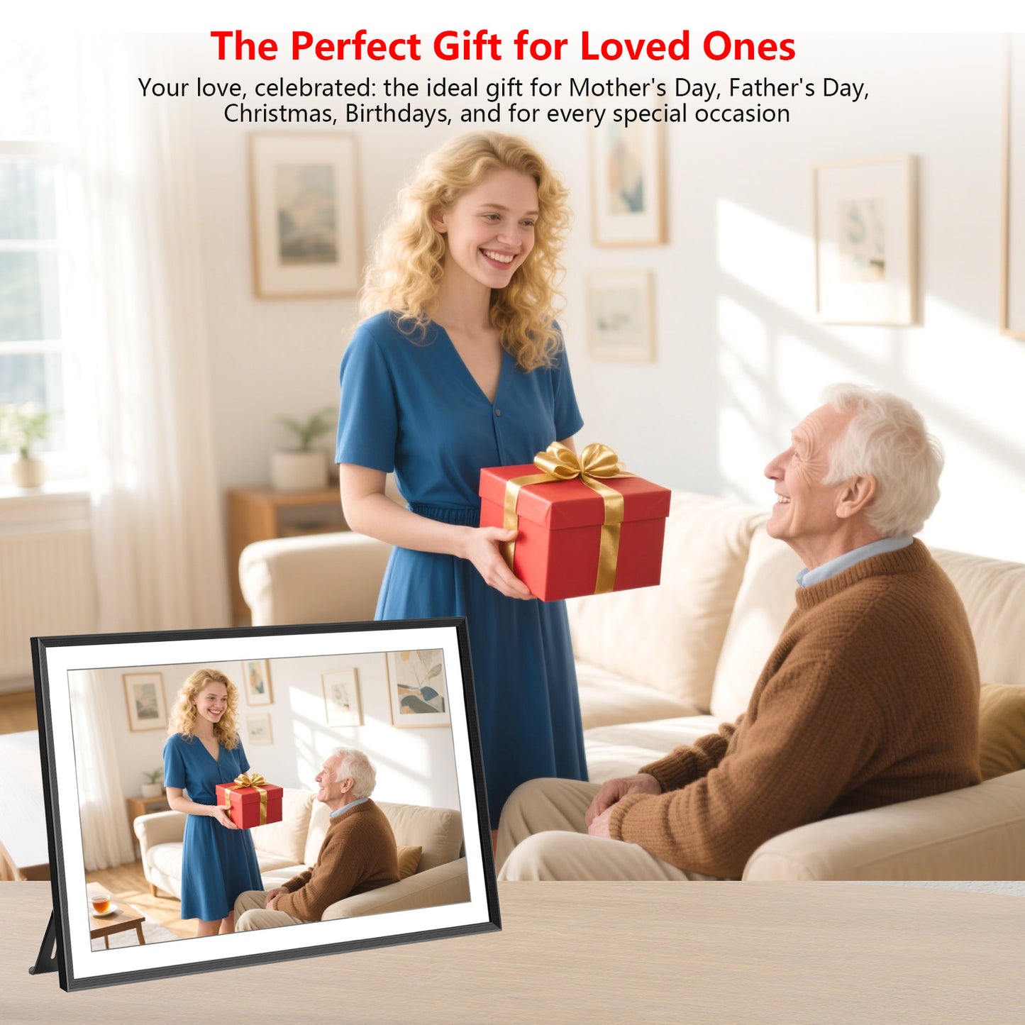 Frameo 15.6 Inch WiFi Digital Picture Frame, 1920x1080 HD IPS Touchscreen Digital Photo Frame Electronic, 32GB Storage, SD Card/USB Drive Auto-Rotate Wall Mountable, Share Photos/Videos via Frameo App