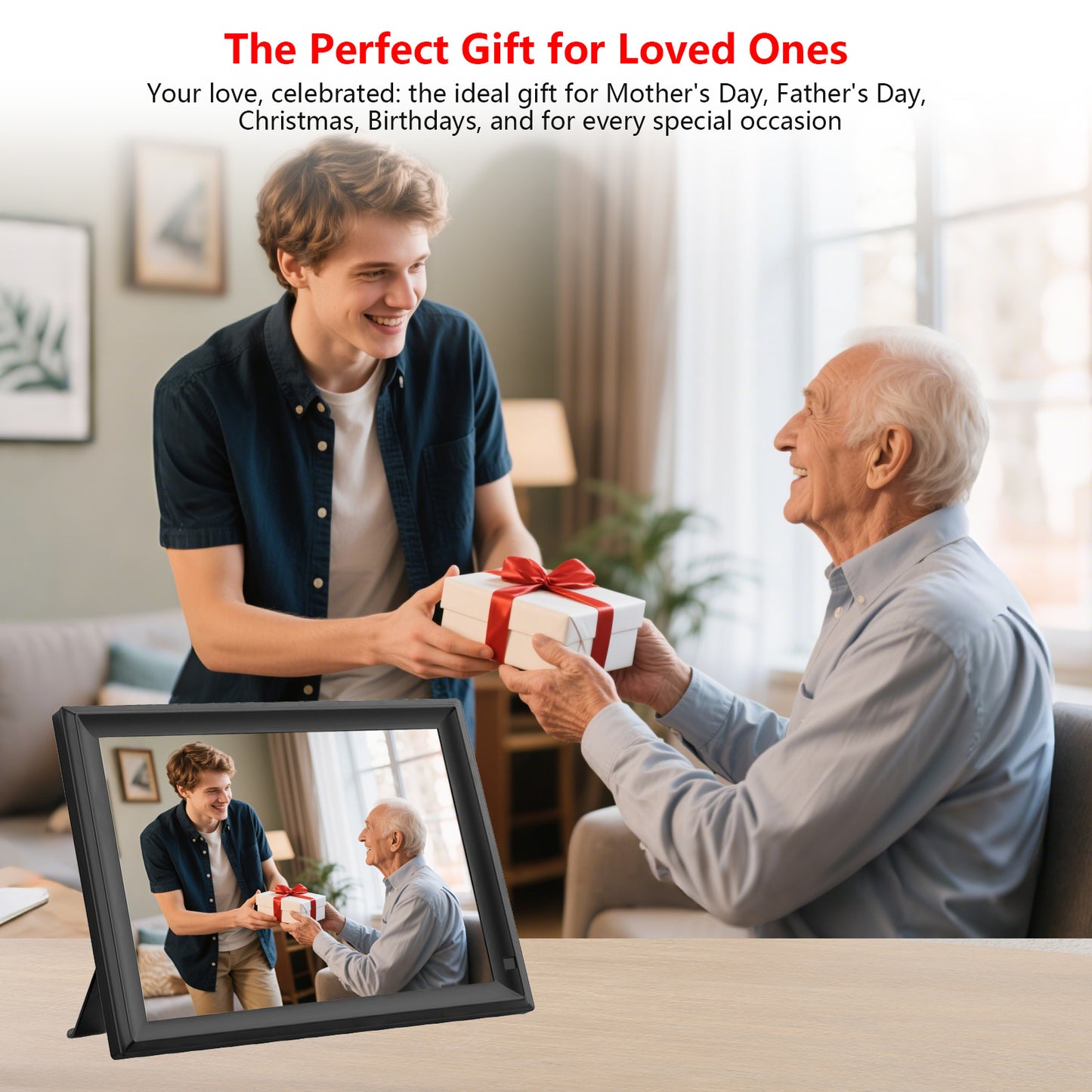 Frameo 15.6 Inch WiFi Digital Picture Frame - HD IPS Touch Screen, 32GB Memory, Auto-Rotate, Wall Mount, Smart Cloud Photo/Video Sharing via Frameo App, Living Room Decor Gift for Mother's Day