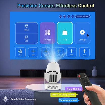 Mini Projector 4K Support with Dual-Band WIFI6 5G Wireless 5.4 Bluetooth Android 11, Soundbase Speaker, Manual Focus, Auto Vertical Keystone 180°Rotatable Portable Proyector for Home Bedroom Outdoor