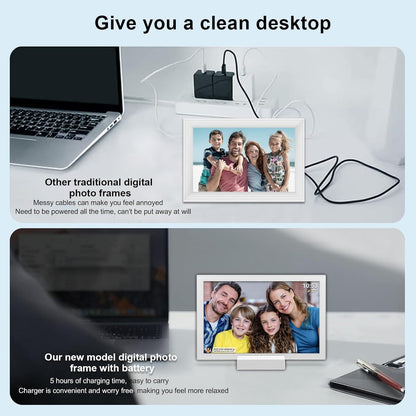 Frameo 10.1 Inch WiFi Digital Photo Frame with Battery, 1280x800 HD IPS Touchscreen, Auto-Rotate Portrait and Landscape, 32GB Storage, Share Moments Instantly via Frameo App from Anywhere