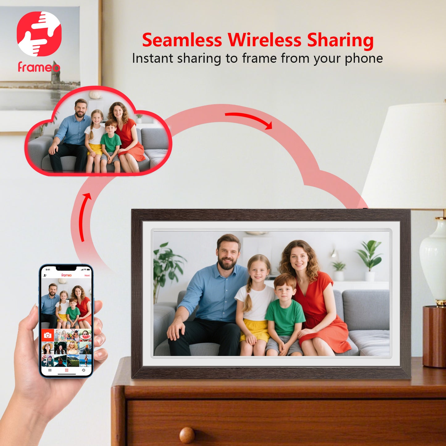21.5" Large Frameo Digital Photo Frame, 32GB WiFi Digital Picture Frame with 1920x1080 FHD IPS Touch Screen, USB Drive/SD Card, Wall Mountable Auto-Rotate, Easy Share Photos/Videos from Anywhere