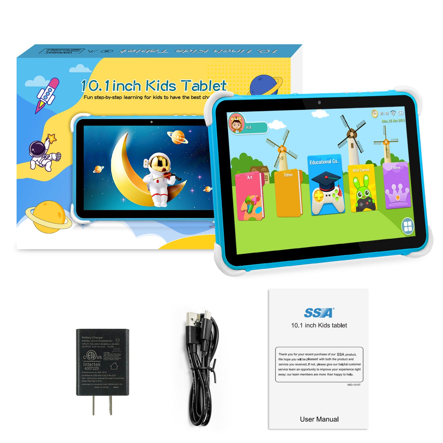 64GB 10.1 Inch Kids Tablet Android Tablet for Kids 2GB+64GB Toddler Tablet APP Preinstalled & Parent Control IWWA Kids Education Tablet with WiFi, Dual Camera, Bluetooth, Kid-Proof Case