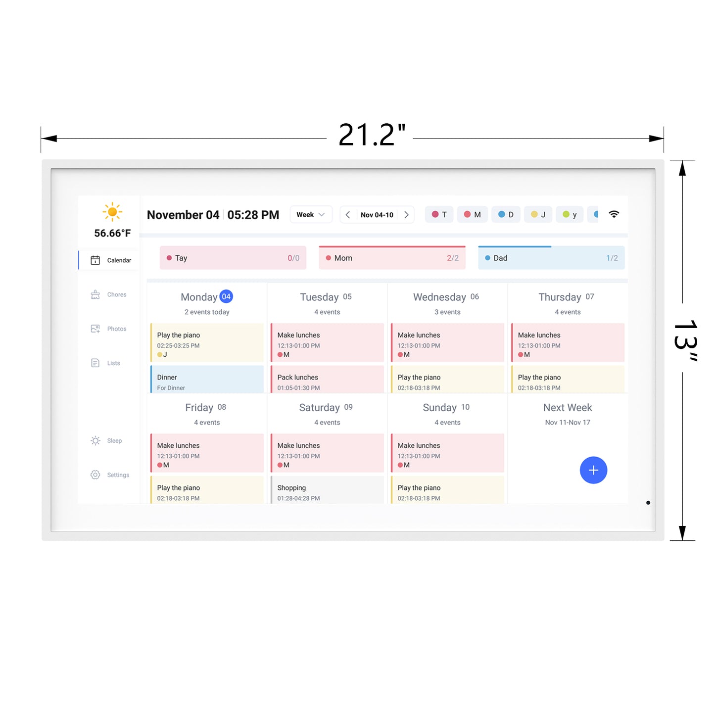 Digital Calendar: 21.5 Inch Smart Electronic Calendar Planner & Chore Chart, IPS FHD 1920x1080 Wall Touch Screen Display for Family Schedules, Desk Stand Included