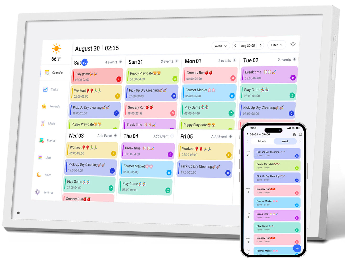 10.1" Digital Calendar, Meal Planner, Duty Chart, to Do List,HD Smart Touch Screen Home Interactive Smart Electron Calender - Built-in Digital Photo Frame Function (white, 10.1)