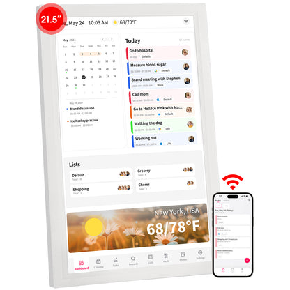 Digital Calendar: 21.5 Inch Smart Electronic Calendar Planner & Chore Chart, IPS FHD 1920x1080 Wall Touch Screen Display for Family Schedules, Desk Stand Included
